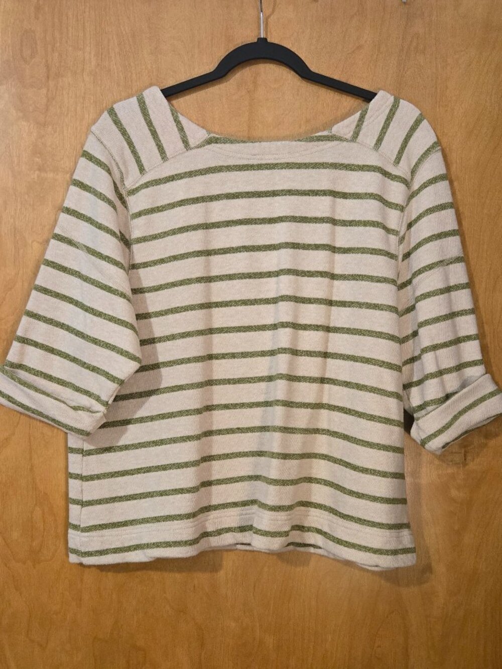 Coldwater Creek XL Tan & Olive Green Stripped French Terry Top 100% cotton - Picture 2 of 7